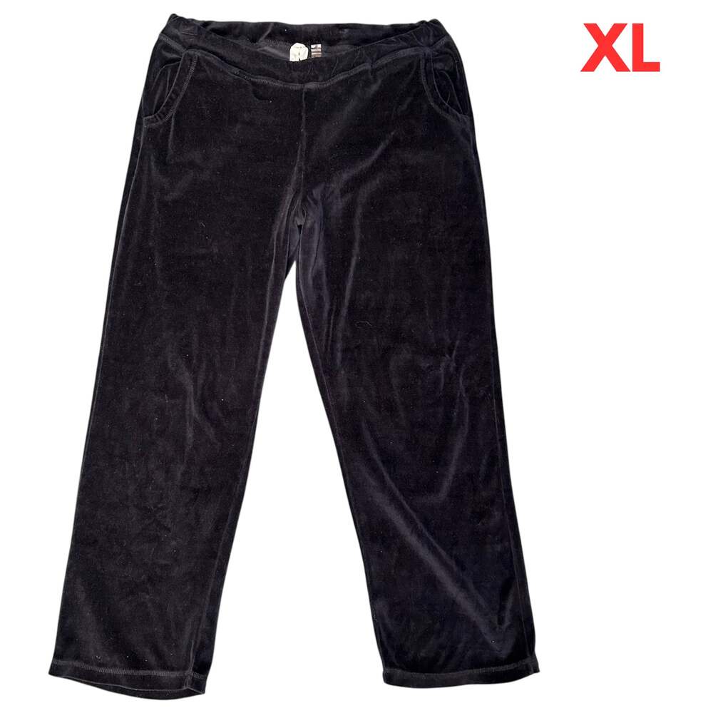 Onque Casuals Womens Pants Sz XL 12 / 14 Black Velour High Rise Warm #207